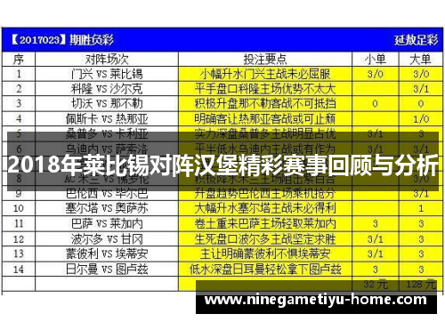 2018年莱比锡对阵汉堡精彩赛事回顾与分析